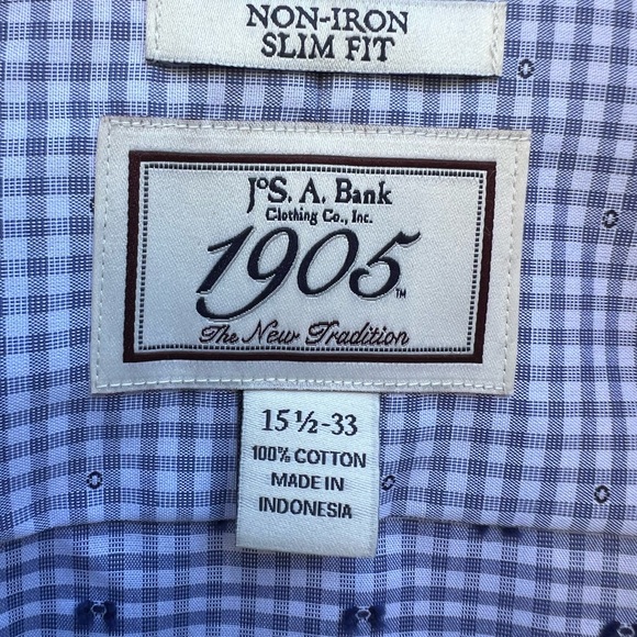 Joseph A Bank 1905 Small Blue Gingham with Design sz 15 1/2 - 33 - Picture 6 of 8